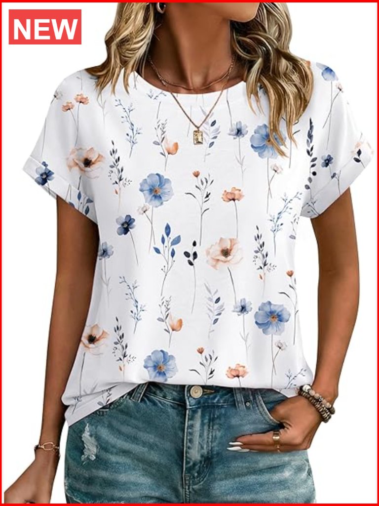Short Sleeve Crew Neck T-Shirt Blouse Summer Work Top S-2xl